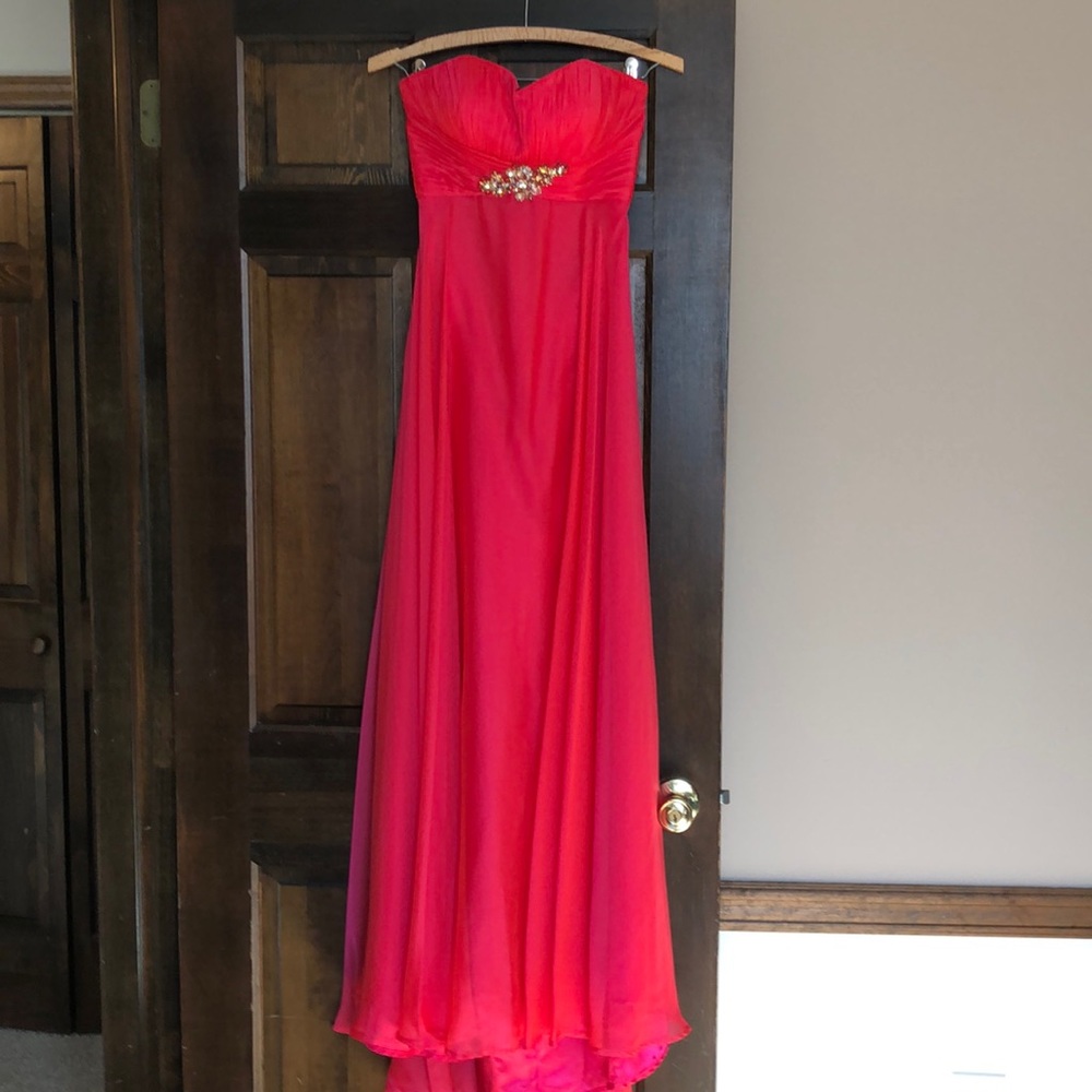 Floor length strapless prom gown